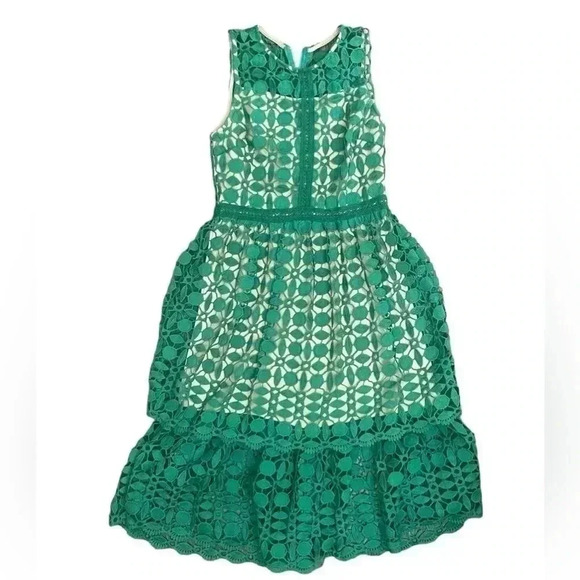 Ryan Michelle Dresses & Skirts - Ryan Michelle Dress Sz Petitie Meduim PM Green Floral Lace Fit Flare Midi Tirerd